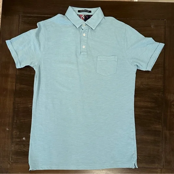 Hammer Made Light Blue Polo Shirt Small Floral Lined Collar - Picture 1 of 6